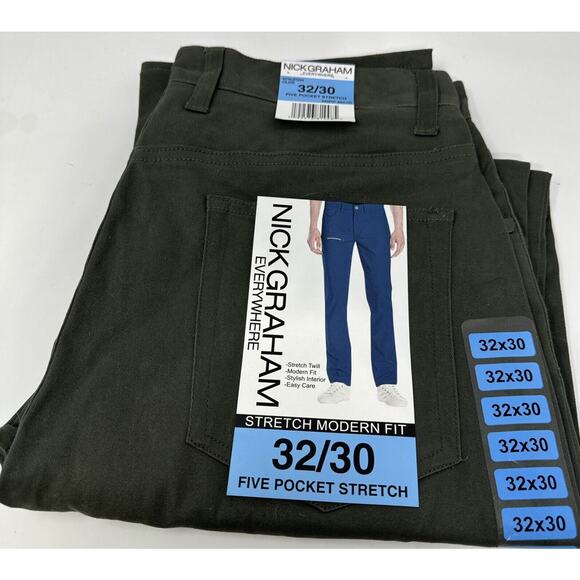 Nick Graham Men's Everywhere Stretch Modern Fit Pants Size 32x30, Olive - Picture 3 of 9